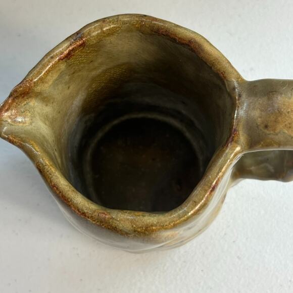 Studio Art Pottery Creamer Jar 5" Brown Glossy Finish Handmade Rustic Primitive - Picture 4 of 10